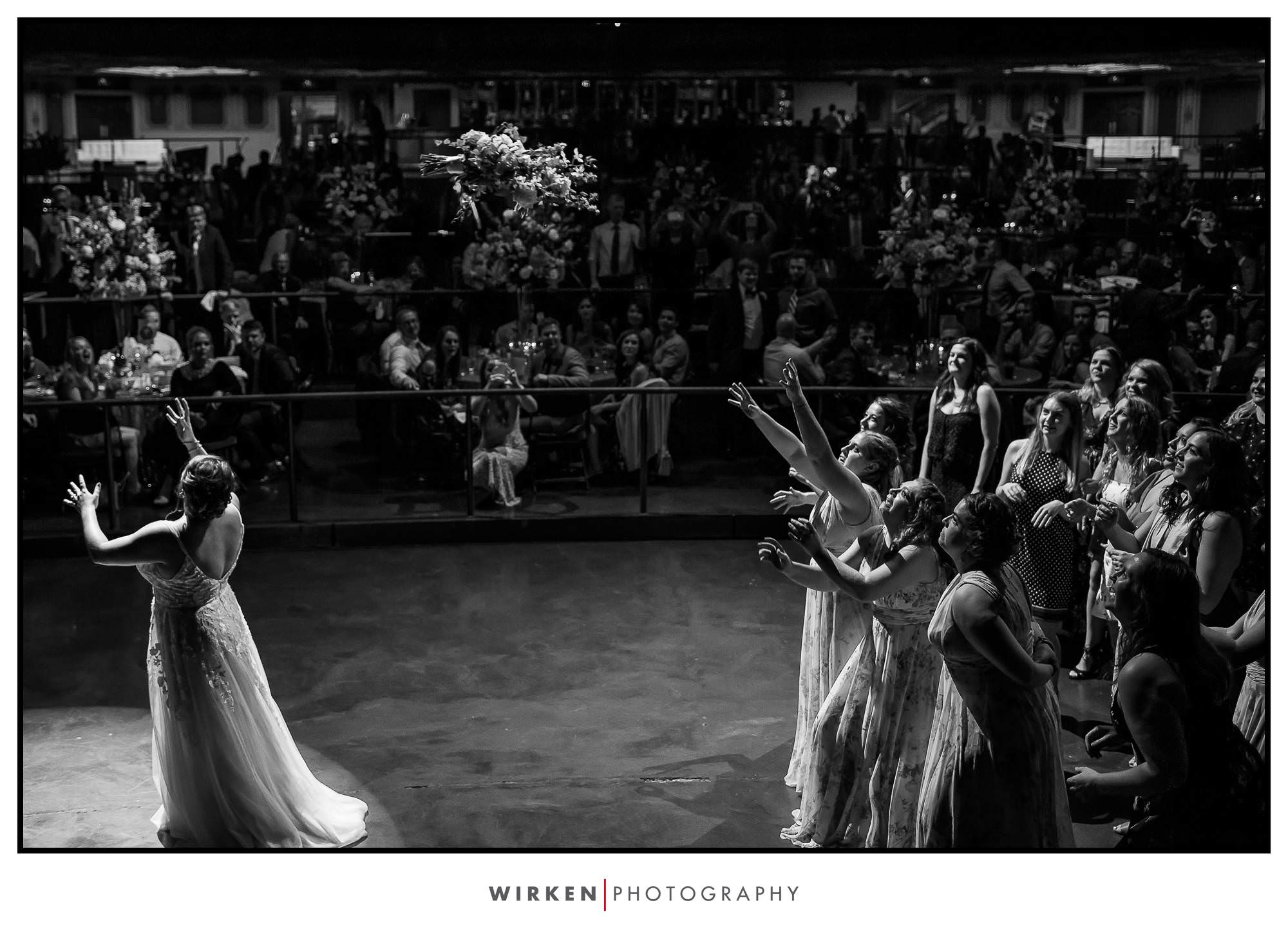Midland Theatre Wedding in Kansas City epic reception bouquet toss